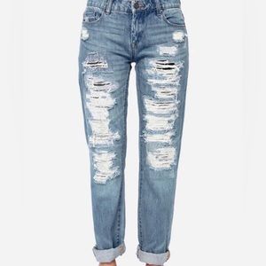 👖 EUC Blank NYC Galaxy Distressed Boyfriend Designer Jeans Size 24 Inseam 30